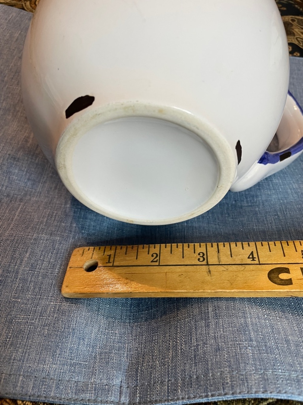 Vintage White Ceramic Pitcher with Blue Trim-Shabby Chic Cottagecore Style - Picture 8 of 10